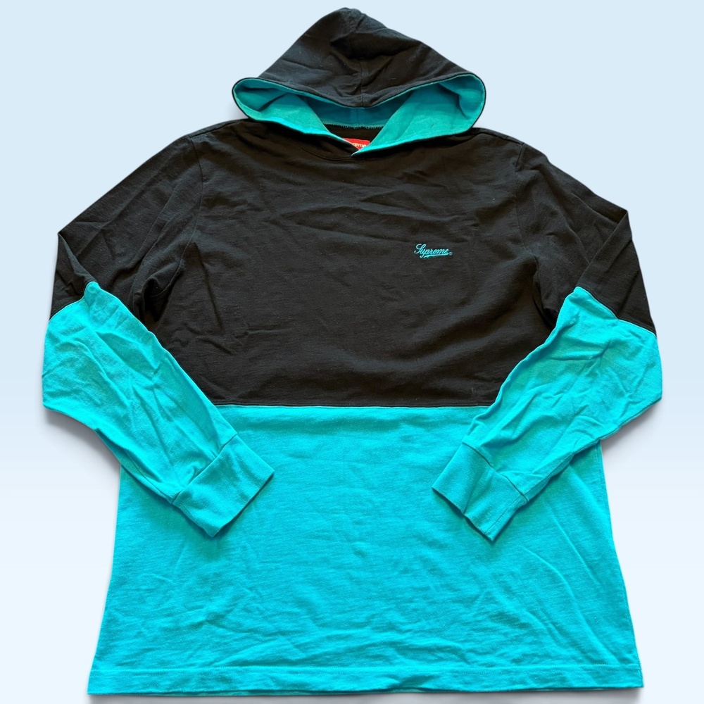 Supreme Shirt Mens XL Black Teal Hooded Long Sleeve Script Logo Streetwear